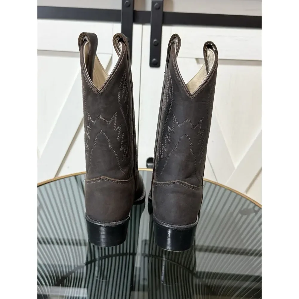 Old West 1151 Kids Brown Leather Western Cowboy Boots Embroidered Size 10.5